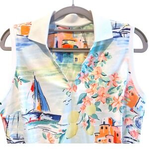 Walter Hagen Golf Polo Sleeveless Sicily Scape Print Breathable Women Size S‎